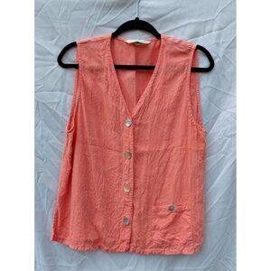 Melrose Studio 100% Linen Button Up Sleeveless Top Lagenlook Coastal Cowgirl